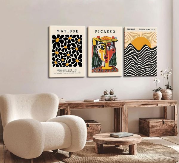 3 Pack Framed Gallery Wall Art Picasso Matisse Bauhaus Set Canvas Prints Abstract Paintings Posters Orange Black Modern Minimalist Wall Decor Pictures Suitable for Bedroom Living Room Decor (Framed, - Image 2