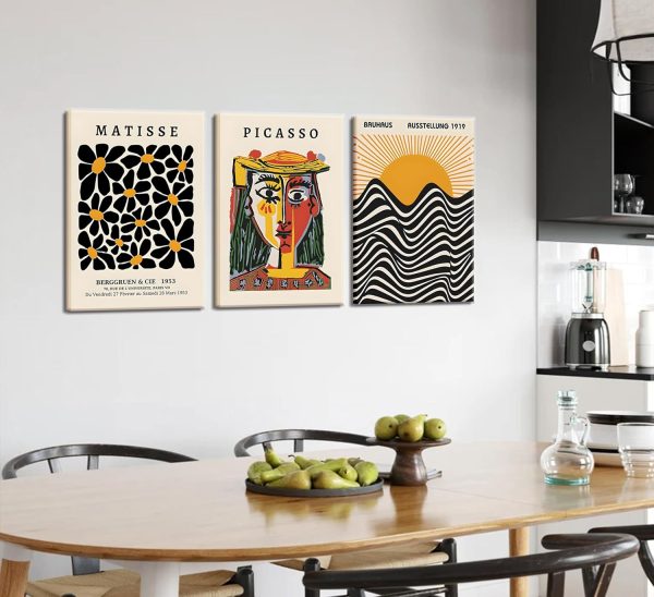 3 Pack Framed Gallery Wall Art Picasso Matisse Bauhaus Set Canvas Prints Abstract Paintings Posters Orange Black Modern Minimalist Wall Decor Pictures Suitable for Bedroom Living Room Decor (Framed, - Image 3