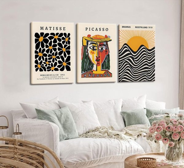 3 Pack Framed Gallery Wall Art Picasso Matisse Bauhaus Set Canvas Prints Abstract Paintings Posters Orange Black Modern Minimalist Wall Decor Pictures Suitable for Bedroom Living Room Decor (Framed, - Image 4