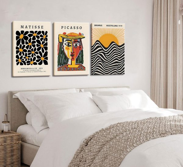 3 Pack Framed Gallery Wall Art Picasso Matisse Bauhaus Set Canvas Prints Abstract Paintings Posters Orange Black Modern Minimalist Wall Decor Pictures Suitable for Bedroom Living Room Decor (Framed, - Image 5