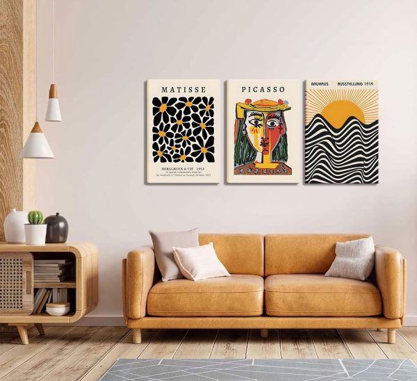 3 Pack Framed Gallery Wall Art Picasso Matisse Bauhaus Set Canvas Prints Abstract Paintings Posters Orange Black Modern Minimalist Wall Decor Pictures Suitable for Bedroom Living Room Decor (Framed, - Image 6