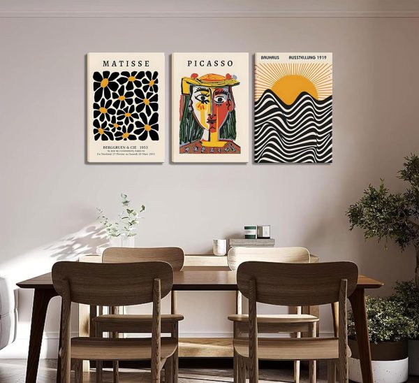 3 Pack Framed Gallery Wall Art Picasso Matisse Bauhaus Set Canvas Prints Abstract Paintings Posters Orange Black Modern Minimalist Wall Decor Pictures Suitable for Bedroom Living Room Decor (Framed, - Image 7