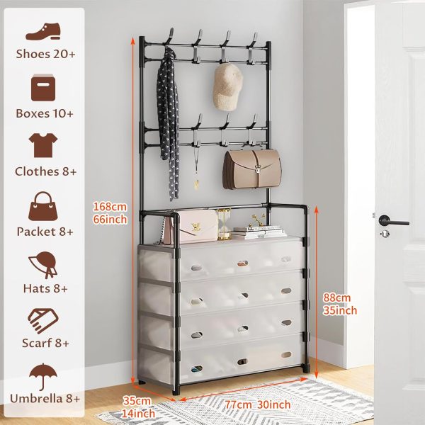 5-Tier Coat and Shoe Rack，Dust Prevention Coat and Shoe Rack Entryway ，3-in-1 coat hanger and shoe rack，30 "L x 14 "W x 66 "H coat rack with shoe storage，Hallway rack with hooks for Home,Black - Image 2