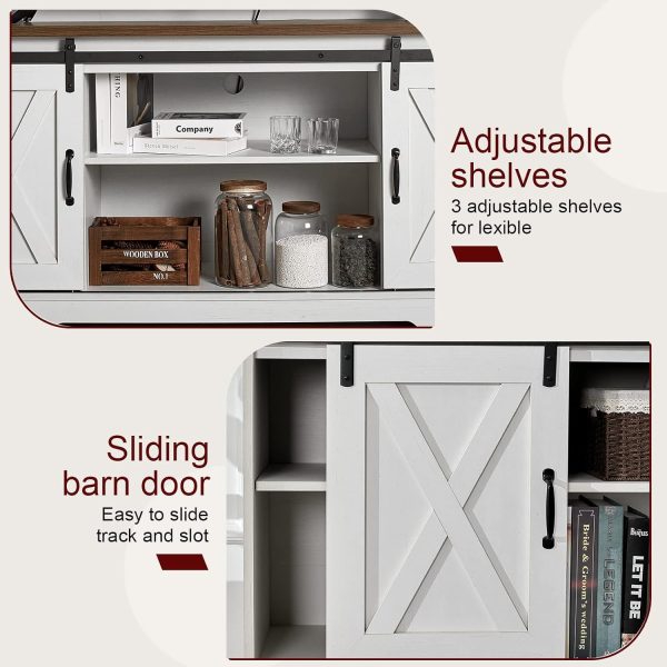 AMERLIFE 4-Piece Farmhouse Table Set Includes Sliding Barn Door TV Stand, Coffee Table& Two End Tables, Side Table with Charging Station and USB Ports, for Living Room, Bedroom, Distressed White, 66" - Image 5
