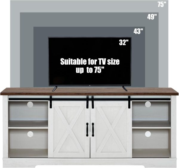 AMERLIFE 4-Piece Farmhouse Table Set Includes Sliding Barn Door TV Stand, Coffee Table& Two End Tables, Side Table with Charging Station and USB Ports, for Living Room, Bedroom, Distressed White, 66" - Image 7