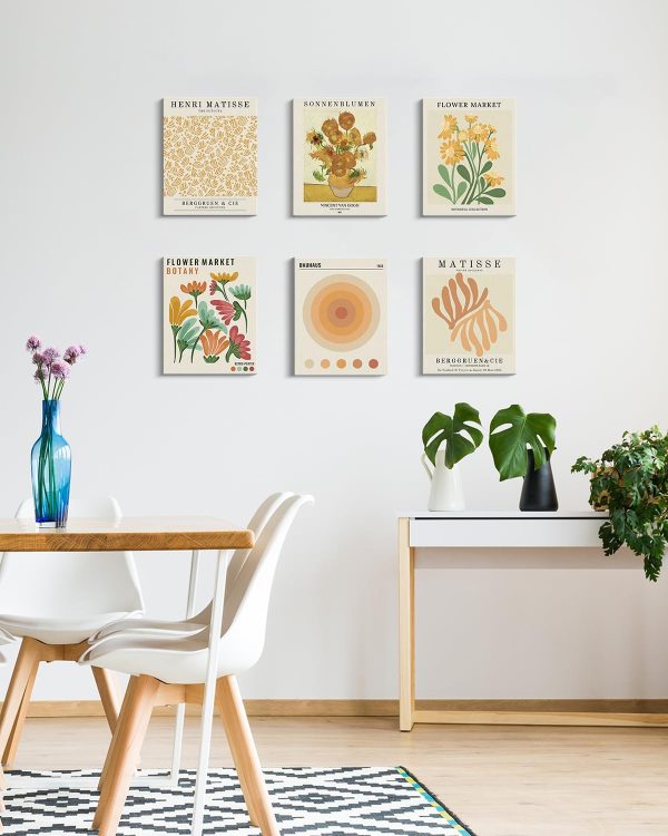 ARPEOTCY 6 Pcs Yellow Flower Market Canvas Wall Art, Abstract Floral Market Wall Pictures Dorm Decor Aesthetic, Vintage Neutral Decor, Matisse,Van Gogh Master Canvas Paintings Artwork, 8x10 Inch - Image 3