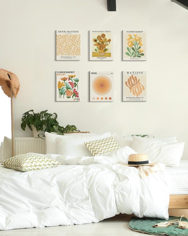 ARPEOTCY 6 Pcs Yellow Flower Market Canvas Wall Art, Abstract Floral Market Wall Pictures Dorm Decor Aesthetic, Vintage Neutral Decor, Matisse,Van Gogh Master Canvas Paintings Artwork, 8x10 Inch - Image 4