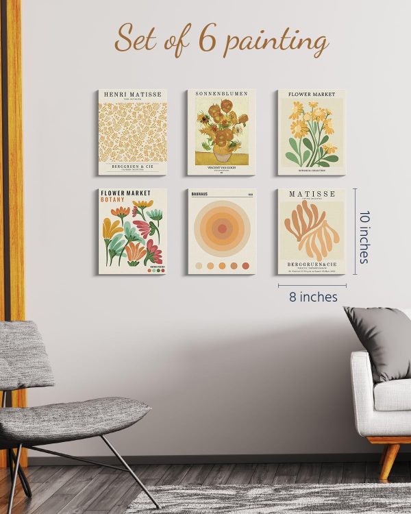 ARPEOTCY 6 Pcs Yellow Flower Market Canvas Wall Art, Abstract Floral Market Wall Pictures Dorm Decor Aesthetic, Vintage Neutral Decor, Matisse,Van Gogh Master Canvas Paintings Artwork, 8x10 Inch - Image 6