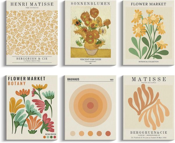 ARPEOTCY 6 Pcs Yellow Flower Market Canvas Wall Art, Abstract Floral Market Wall Pictures Dorm Decor Aesthetic, Vintage Neutral Decor, Matisse,Van Gogh Master Canvas Paintings Artwork, 8x10 Inch - Image 7