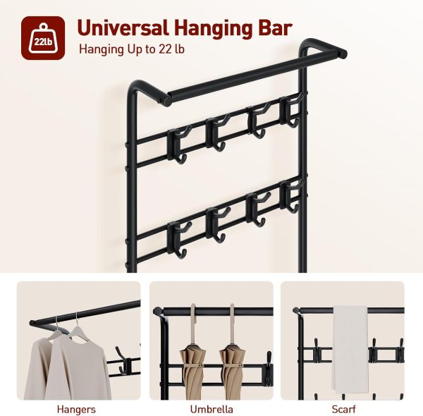 Coat Rack, Entryway Hall Tree with Shoe Bench and Storage, 4-in-1 Coat Rack with 3-Tier Shelves, Hanging Rod and 8 Hooks, Freestanding Coat Rack Stand for Living Room, Bedroom, Rustic Brown - Image 5