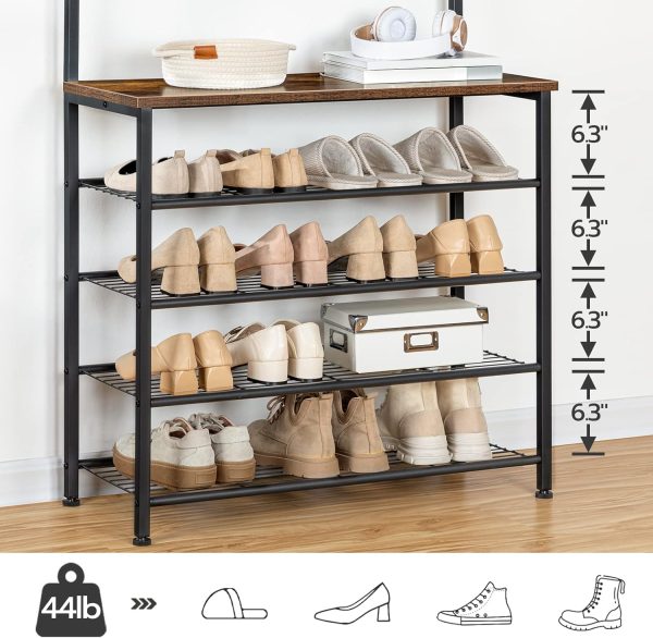 HOOBRO Hall Tree, Coat Rack with Shoe Rack, Hall Tree with Bench, 5 Tier Shoe Storage Organizer with 9 Hooks for Entryway, Closet, Sturdy, Industrial, Rustic Brown and Black BF80MT01G2 - Image 3