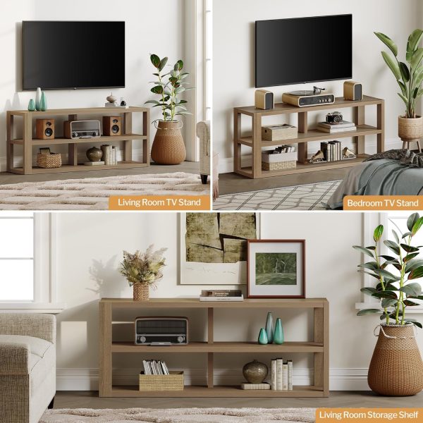 SICOTAS TV Stand and Coffee Table Set of 2 - Farmhouse Wood TV Console Table Entertainment Center Table with Open Storage Shelves Rectangle Center Table Wood Look Accent Table for Living Room - Image 6