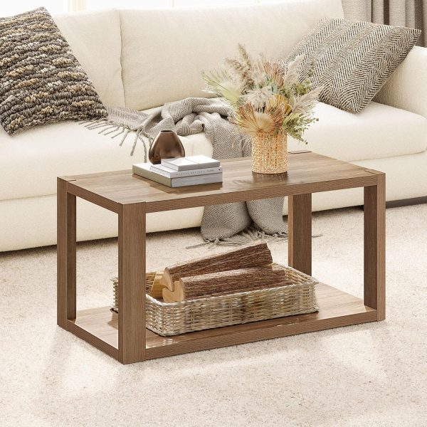 SICOTAS TV Stand and Coffee Table Set of 2 - Farmhouse Wood TV Console Table Entertainment Center Table with Open Storage Shelves Rectangle Center Table Wood Look Accent Table for Living Room - Image 8