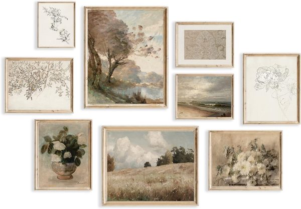 Vintage Wall Art Decor Vintage Posters for Room Aesthetic Pictures Muted White Floral Botanical Wall Art,Netural Canvas Art Prints,Modern Farmhouse Gallery Wall Paintings for Bedroom Home