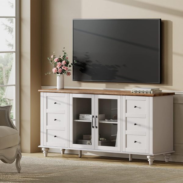 WAMPAT Farmhouse Sliding Barn Door TV Stand and Coffee Table Set of 2, Entertainment Center for TVs Up to 65'', Square Wood Center Table with Gas Struts Lift-Top for Living Room, White - Image 3