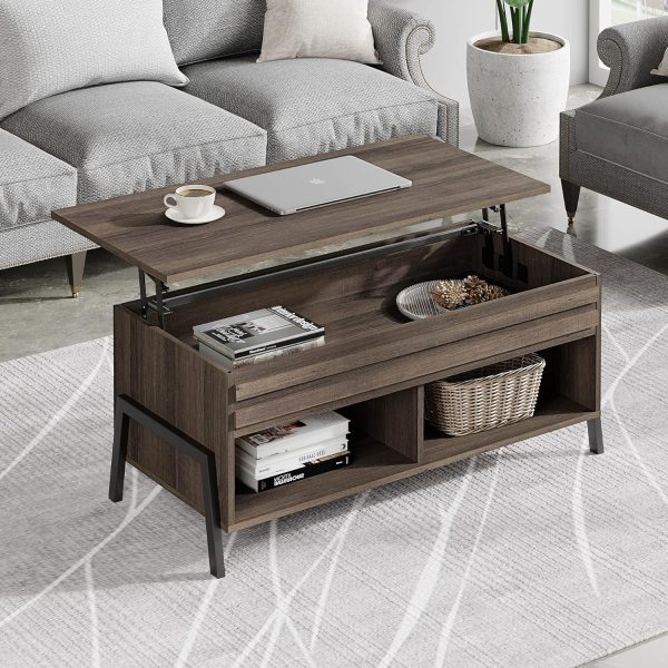 WAMPAT Modern 2 Piece Table Set for Living Room, Mid-Century Lift Top Coffee Table with Storage Shelf, 60 Inch TV Stand for 65 inch TV with Metal Legs for Home Office, Espresso - Image 2
