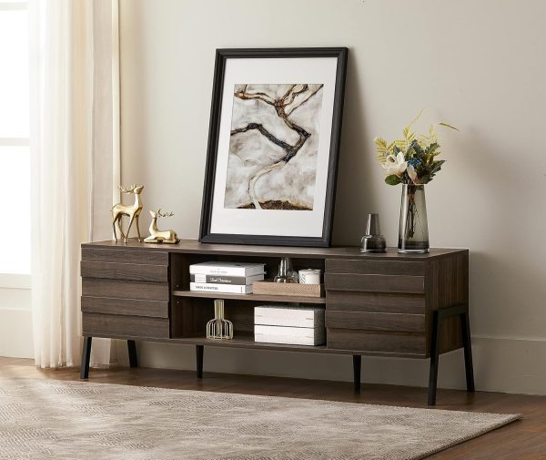 WAMPAT Modern 2 Piece Table Set for Living Room, Mid-Century Lift Top Coffee Table with Storage Shelf, 60 Inch TV Stand for 65 inch TV with Metal Legs for Home Office, Espresso - Image 3