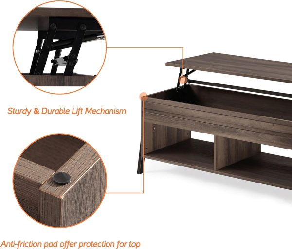 WAMPAT Modern 2 Piece Table Set for Living Room, Mid-Century Lift Top Coffee Table with Storage Shelf, 60 Inch TV Stand for 65 inch TV with Metal Legs for Home Office, Espresso - Image 4
