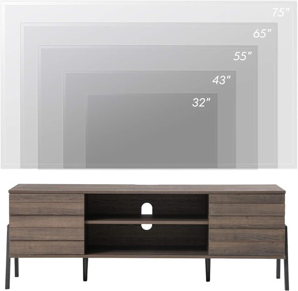 WAMPAT Modern 2 Piece Table Set for Living Room, Mid-Century Lift Top Coffee Table with Storage Shelf, 60 Inch TV Stand for 65 inch TV with Metal Legs for Home Office, Espresso - Image 6