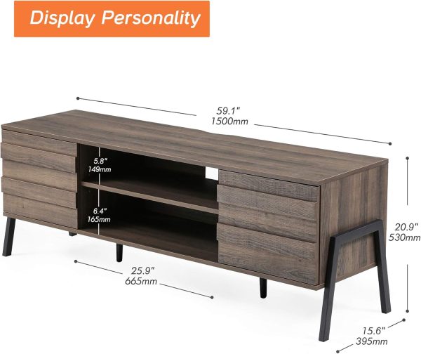 WAMPAT Modern 2 Piece Table Set for Living Room, Mid-Century Lift Top Coffee Table with Storage Shelf, 60 Inch TV Stand for 65 inch TV with Metal Legs for Home Office, Espresso - Image 8